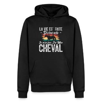 La vie est faite d'obstacles. j'ai mon cheval. - Sweat à capuche Premium bio Homme - noir - Devant - Nico (187cm)