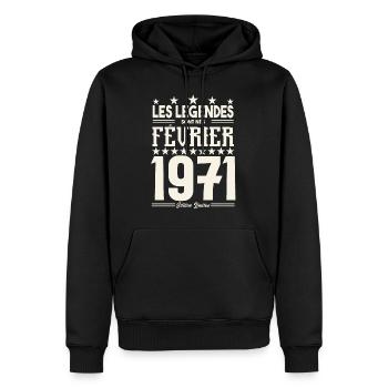 cadeau d'anniversaire Février 1971. février 1971. - Sweat à capuche Premium bio Homme - noir - Devant - Nico (187cm)