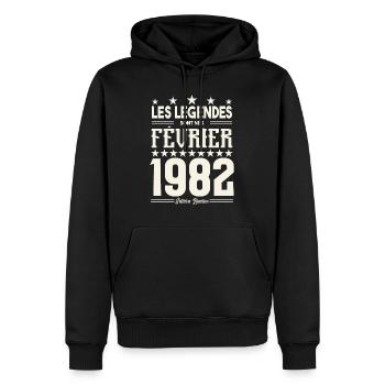 cadeau d'anniversaire Février 1982. février 1982. - Sweat à capuche Premium bio Homme - noir - Devant - Nico (187cm)