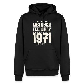 Cadeau Légende Février 1971. cadeau février 1971. - Sweat à capuche Premium bio Homme - noir - Devant - Nico (187cm)