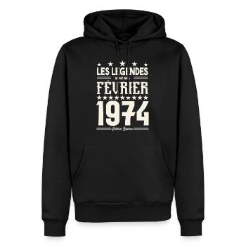 cadeau d'anniversaire Février 1974. février 1974. - Sweat à capuche Premium bio Homme - noir - Devant - Nico (187cm)