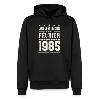 cadeau d'anniversaire Février 1985. février 1985. - Sweat à capuche Premium bio Homme - noir - Devant - Nico (187cm)