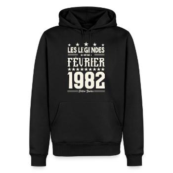 cadeau d'anniversaire Février 1982. février 1982. - Sweat à capuche Premium bio Homme - noir - Devant - Nico (187cm)
