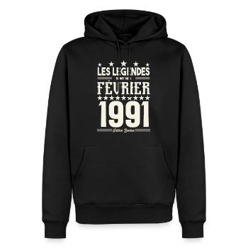 cadeau d'anniversaire Février 1991. février 1991. - Sweat à capuche Premium bio Homme - noir - Devant - Nico (187cm)