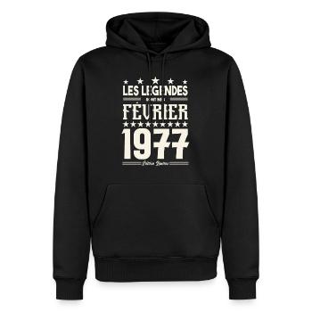 cadeau d'anniversaire Février 1977. février 1977. - Sweat à capuche Premium bio Homme - noir - Devant - Nico (187cm)