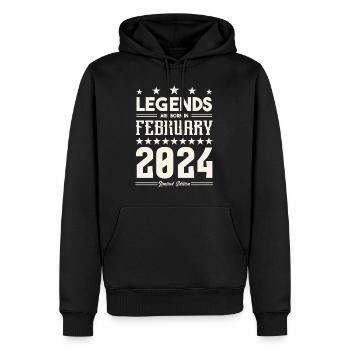 Geschenklegende Februar 2024. Geschenk Februar 2024. - Männer Premium Bio Hoodie - Schwarz - Vorne - Nico (187cm)