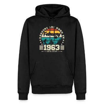 février 1963. Cadeau d'anniversaire février 1963. - Sweat à capuche Premium bio Homme - noir - Devant - Nico (187cm)