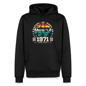 février 1971. Cadeau d'anniversaire février 1971. - Sweat à capuche Premium bio Homme - noir - Devant - Nico (187cm)