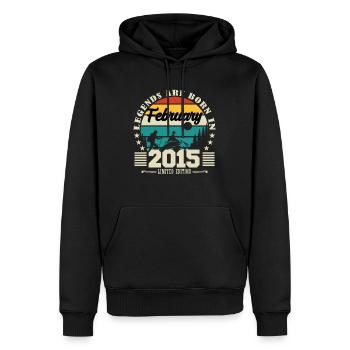 février 2015. Cadeau d'anniversaire février 2015. - Sweat à capuche Premium bio Homme - noir - Devant - Nico (187cm)