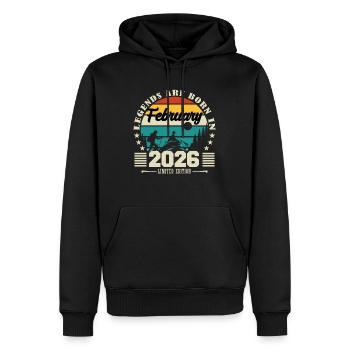 Februar 2026. Geburtstagsgeschenk Februar 2026. - Männer Premium Bio Hoodie - Schwarz - Vorne - Nico (187cm)