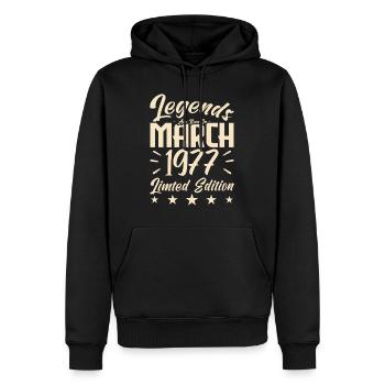 Naissance En Mars 1977. Cadeau d'anniversaire mars - Sweat à capuche Premium bio Homme - noir - Devant - Nico (187cm)