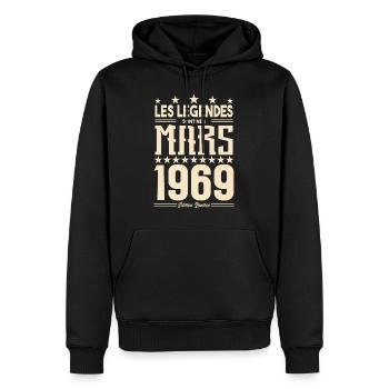 cadeau d'anniversaire mars 1969. cadeau Mars 1969. - Sweat à capuche Premium bio Homme - noir - Devant - Nico (187cm)