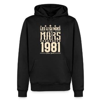 cadeau d'anniversaire mars 1981. cadeau Mars 1981. - Sweat à capuche Premium bio Homme - noir - Devant - Nico (187cm)