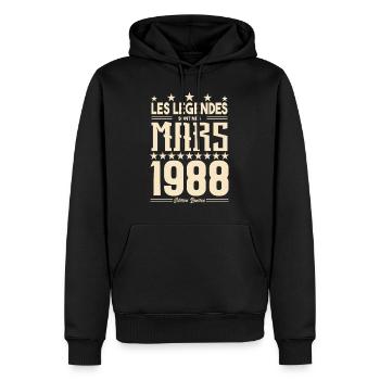 cadeau d'anniversaire mars 1988. cadeau Mars 1988. - Sweat à capuche Premium bio Homme - noir - Devant - Nico (187cm)