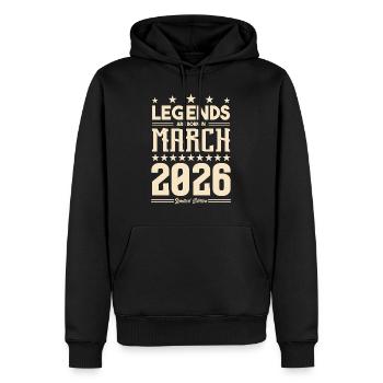 Cadeau Légende mars 2026. cadeau Mars 2026. March. - Sweat à capuche Premium bio Homme - noir - Devant - Nico (187cm)
