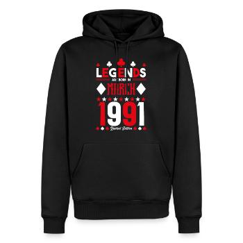 cadeau d'anniversaire Mars 1991. jeux de carte. - Sweat à capuche Premium bio Homme - noir - Devant - Nico (187cm)