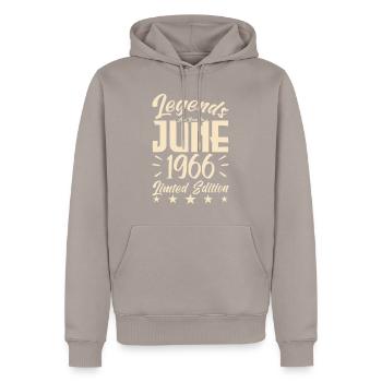 Geboren 1966 Geburtstagsgeschenk 1966. - Männer Premium Bio Hoodie - Taupe - Vorne - Nico (187cm)