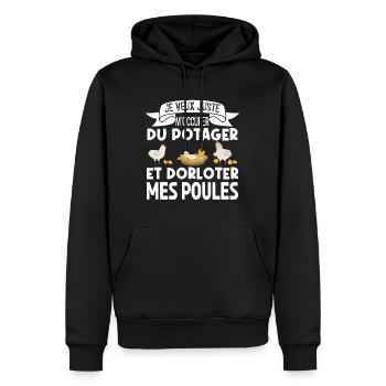 M'occuper Du Potager Et Des Poules. Jardinage. - Sweat à capuche Premium bio Homme - noir - Devant - Nico (187cm)