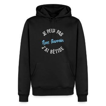 Cadeau Parrain, Cadeau futur parrain. - Sweat à capuche Premium bio Homme - noir - Devant - Nico (187cm)