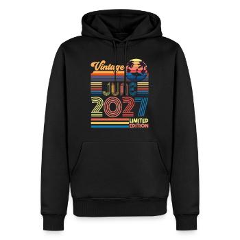 Anniversaire juin 2027. Cadeau Juin 2027 June 2027 - Sweat à capuche Premium bio Homme - noir - Devant - Nico (187cm)