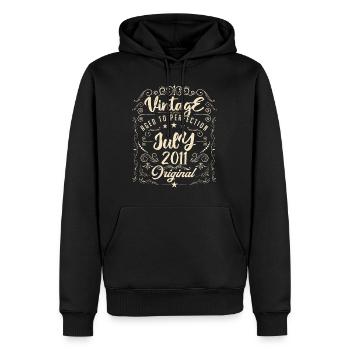 Vintage Né(e) en juillet 2011 anniversaire Juillet - Sweat à capuche Premium bio Homme - noir - Devant - Nico (187cm)