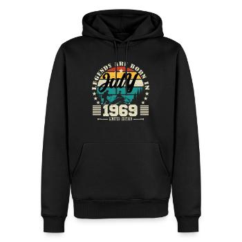 Juillet 1969. Cadeau d'anniversaire juillet 1969. - Sweat à capuche Premium bio Homme - noir - Devant - Nico (187cm)