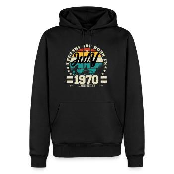Juillet 1970. Cadeau d'anniversaire juillet 1970. - Sweat à capuche Premium bio Homme - noir - Devant - Nico (187cm)