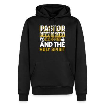 Pastor Pastor Powered By Coffee - Men’s Premium Organic Hoodie - black - Front - Nico (187cm)