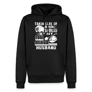 Coal Miner Spoiled By My Coal Miner Husband - Men’s Premium Organic Hoodie - black - Front - Nico (187cm)