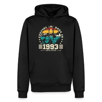 Septembre 1993. Cadeau anniversaire septembre 1993 - Sweat à capuche Premium bio Homme - noir - Devant - Nico (187cm)