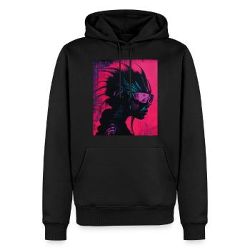Rebellious Gaze: Cyberpunk in Red - Männer Premium Bio Hoodie - Schwarz - Vorne - Nico (187cm)