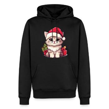Chat Noël Noël Chat Mignon Dessin Animé - Sweat à capuche Premium bio Homme - noir - Devant - Nico (187cm)