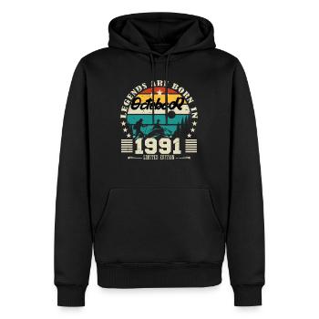 Octobre 1991. Cadeau anniversaire octobre 1991. - Sweat à capuche Premium bio Homme - noir - Devant - Nico (187cm)