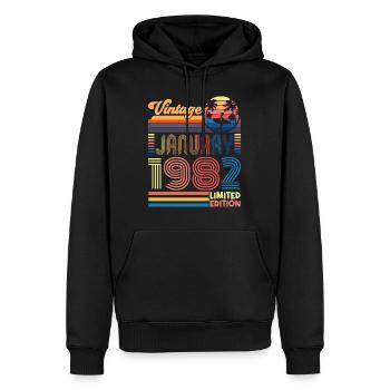 Anniversaire janvier 1982. Cadeau Janvier 1982. - Sweat à capuche Premium bio Homme - noir - Devant - Nico (187cm)