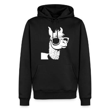 Lustiges Alpaka mit Sonnenbrille Coole Alpakas - Männer Premium Bio Hoodie - Schwarz - Vorne - Nico (187cm)