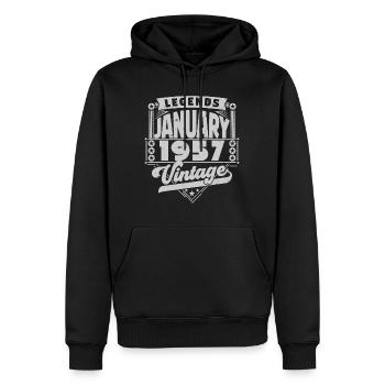 Jahrgangsjubiläum Januar 1957, Januar 1957. - Männer Premium Bio Hoodie - Schwarz - Vorne - Nico (187cm)