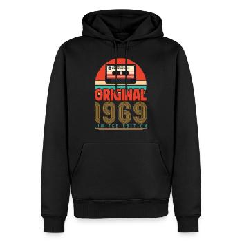 Jahrgang 1969 Jubiläumsgeschenk. Retro 1969. - Männer Premium Bio Hoodie - Schwarz - Vorne - Nico (187cm)