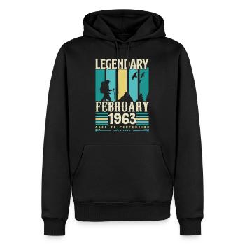 Cadeau Vintage Anniversaire Février 1963, février. - Sweat à capuche Premium bio Homme - noir - Devant - Nico (187cm)