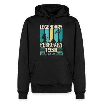 Cadeau Vintage Anniversaire Février 1958, février. - Sweat à capuche Premium bio Homme - noir - Devant - Nico (187cm)