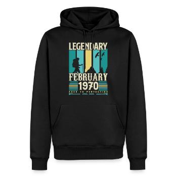 Cadeau Vintage Anniversaire Février 1970, février. - Sweat à capuche Premium bio Homme - noir - Devant - Nico (187cm)