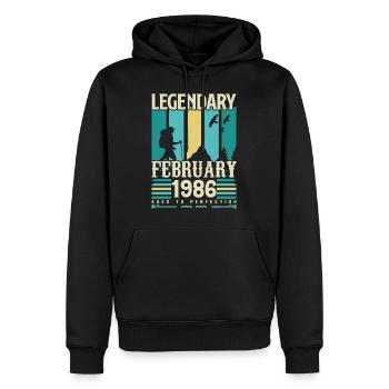 Cadeau Vintage Anniversaire Février 1986, février. - Sweat à capuche Premium bio Homme - noir - Devant - Nico (187cm)