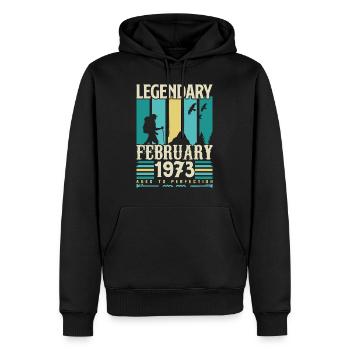 Cadeau Vintage Anniversaire Février 1973, février. - Sweat à capuche Premium bio Homme - noir - Devant - Nico (187cm)