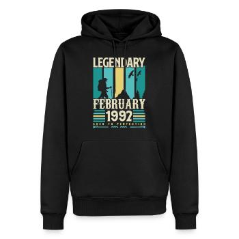 Cadeau Vintage Anniversaire Février 1982, février. - Sweat à capuche Premium bio Homme - noir - Devant - Nico (187cm)