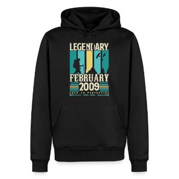 Cadeau Vintage Anniversaire Février 2009, février. - Sweat à capuche Premium bio Homme - noir - Devant - Nico (187cm)