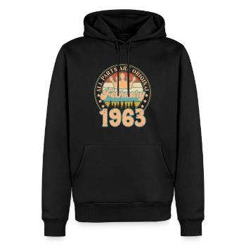 Février 1963. Cadeau d’anniversaire février 1963. - Sweat à capuche Premium bio Homme - noir - Devant - Nico (187cm)