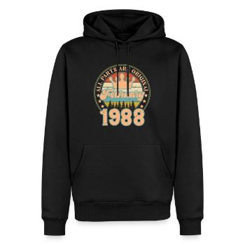 Février 1988. Cadeau d’anniversaire février 1988. - Sweat à capuche Premium bio Homme - noir - Devant - Nico (187cm)