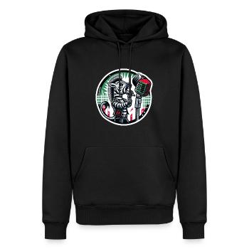Zebra Roam Free or Dye, Mic Drop - Men’s Premium Organic Hoodie - black - Front - Nico (187cm)