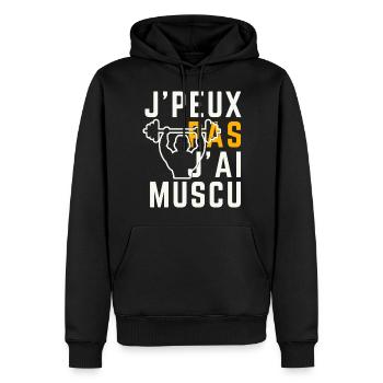 Ich kann nicht, ich habe Krafttraining - Männer Premium Bio Hoodie - Schwarz - Vorne - Nico (187cm)
