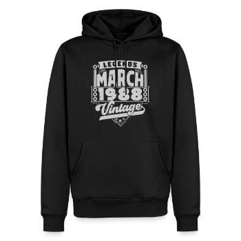 Cadeau Vintage Anniversaire mars 1988, mars 1988. - Sweat à capuche Premium bio Homme - noir - Devant - Nico (187cm)