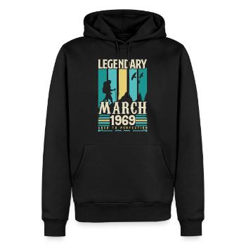 Anniversaire Mars 1969,cadeau Vintage mars 1969. - Sweat à capuche Premium bio Homme - noir - Devant - Nico (187cm)
